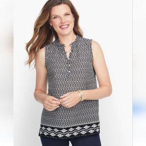 Talbots Airy Split Neck Shell Patterned Blouse